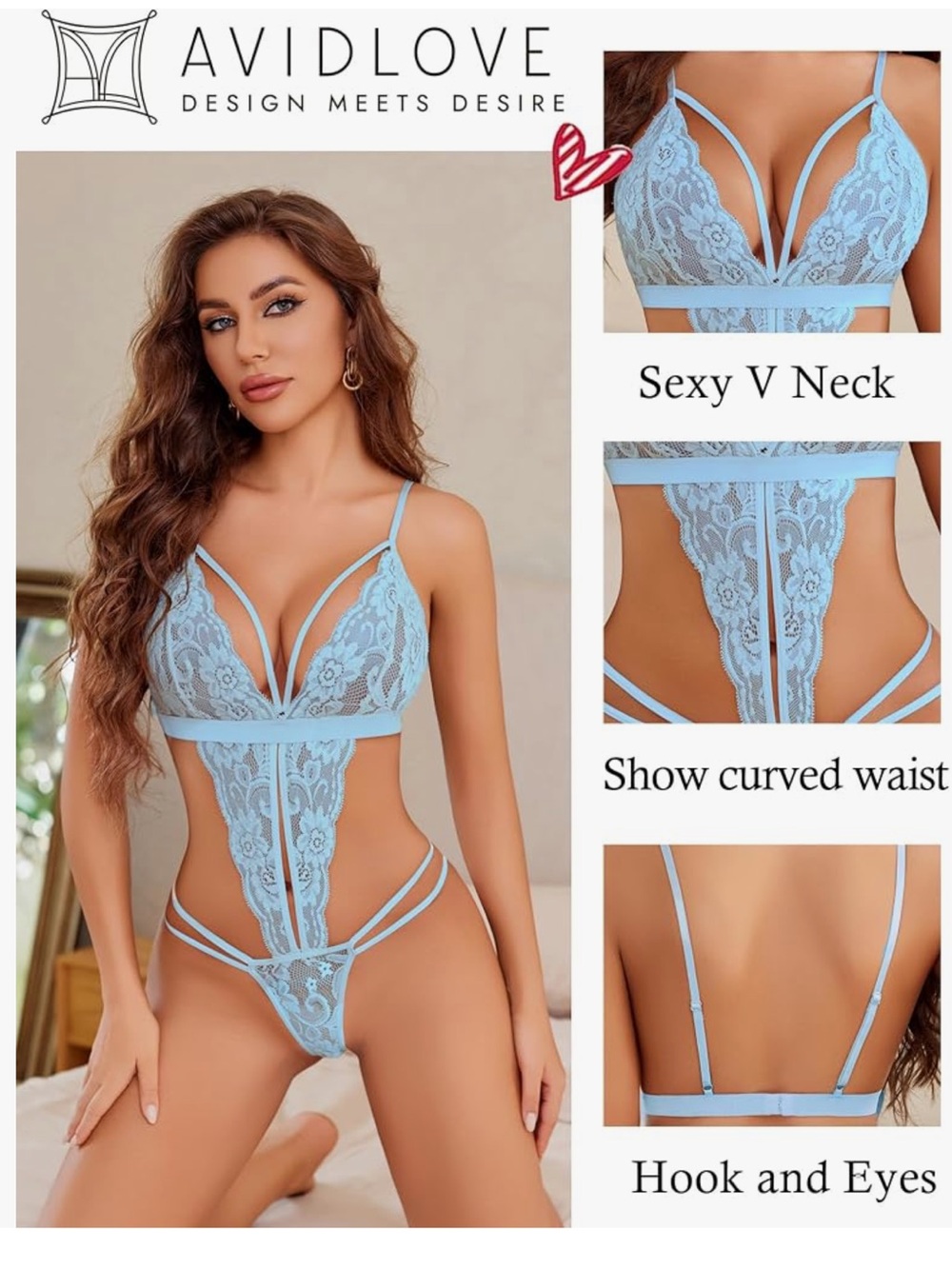 Women's Lace Strappy Teddy Bodysuit - Light Blue